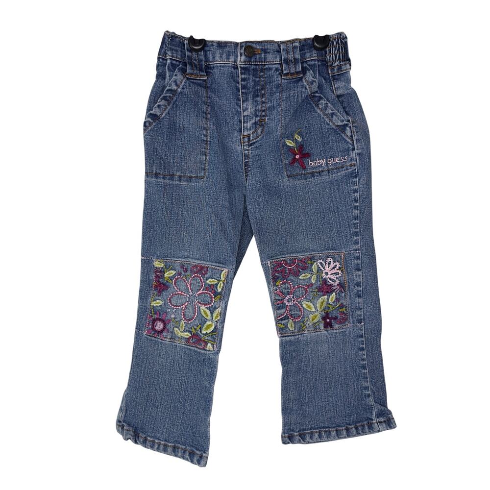 Vintage Y2K Guess Baby‎ Jeans Floral Patchwork Girls 24 Months Denim Embroidered